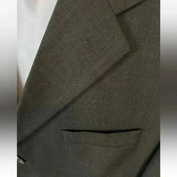 Chaps Ralph Lauren Cashmere wool 3 Button Suit Coat 42R Brown Blue Glen Plaid - Picture 3 of 16